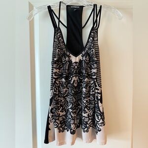 Express Black and Cream Lace Print Camisole Top